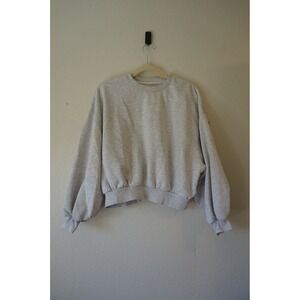 T/ALA Crewneck Sweatshirt Cropped Balloon Sleeve Athleisure Heather Grey size S